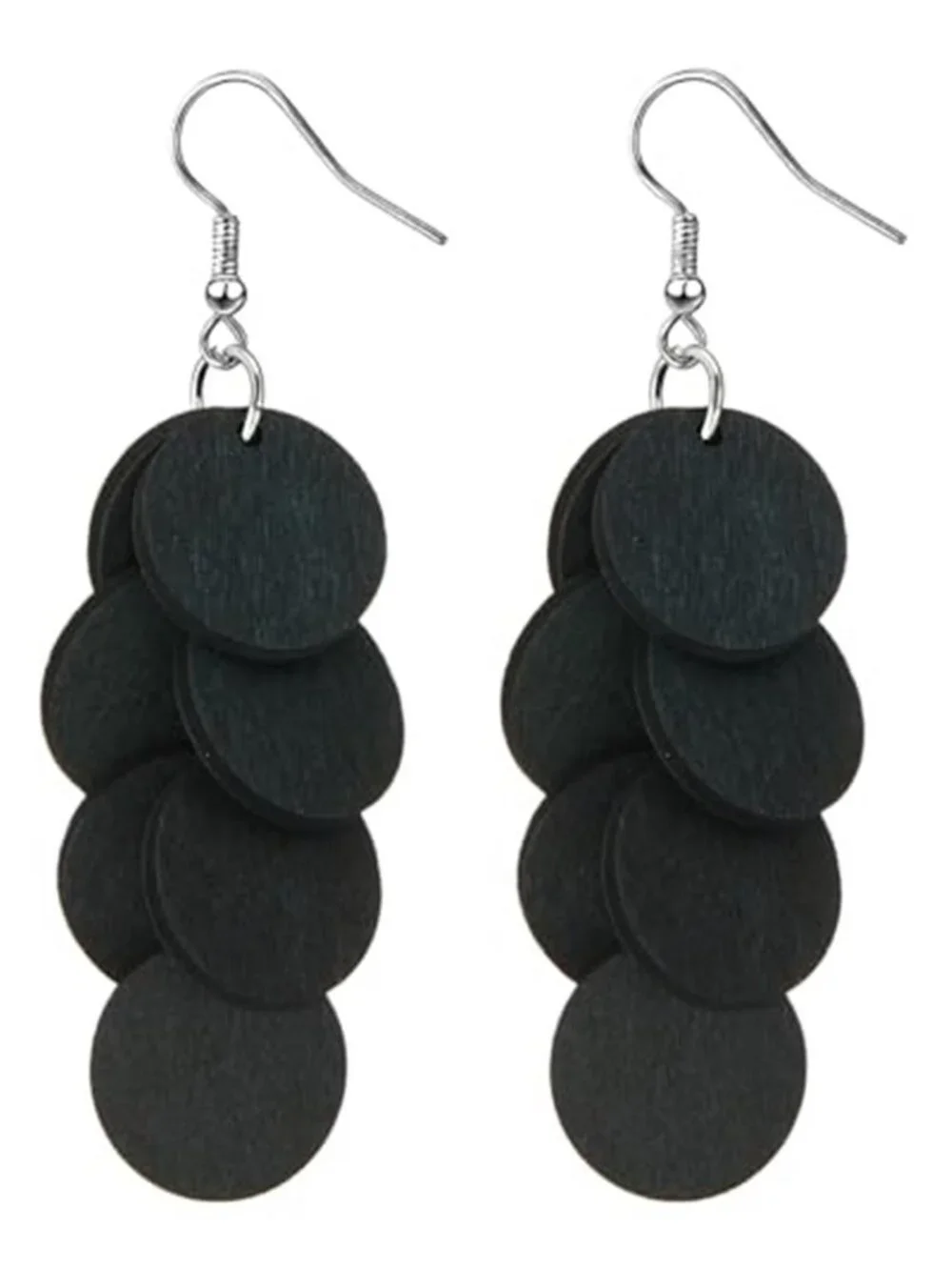 Bohemian Wooden Layered Disc Drop Earrings